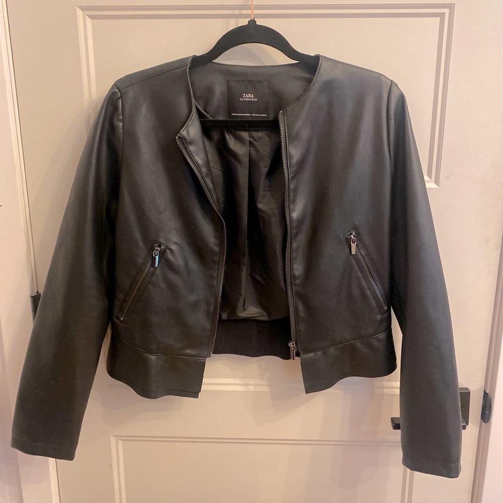 Zara cropped faux leather jacket